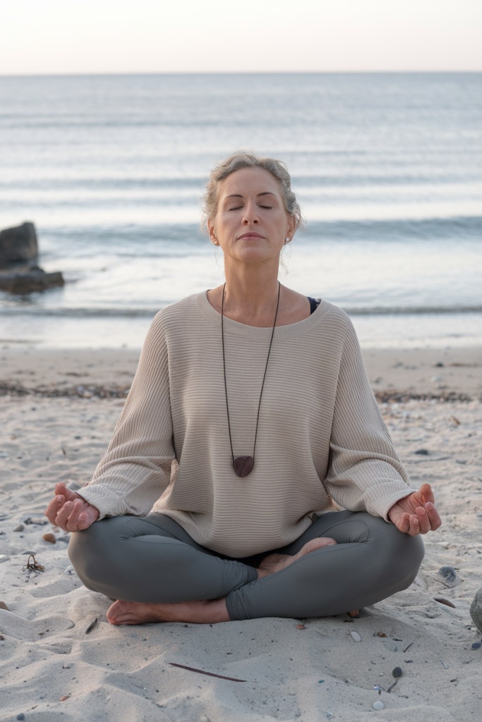 woman doing yoga on beach 