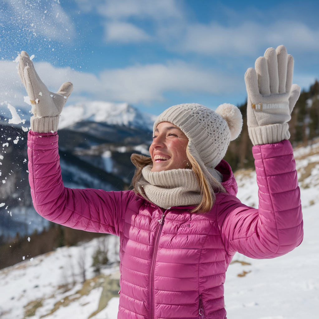 winter hiking gloves and hat