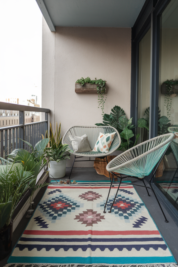 A variety of potted plants adding green charm to a small balcony.