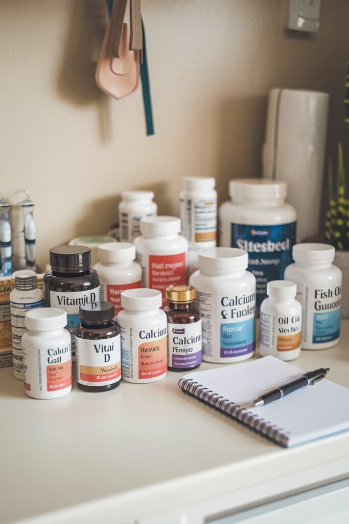 Various supplement bottles on a counter, indicating the role of supplements in nutritional well-being.