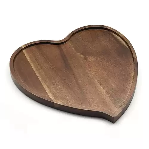 Premium Acacia Wood Heart Shape Plate Romantic Wedding Serving Tray for Snack Cake Fruit Nuts Appetizer, 8.25