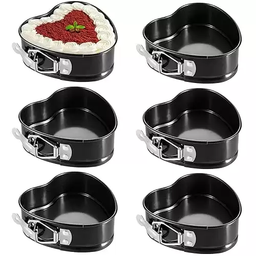 Hoolerry 6 Pcs Mini Heart Springform Pan 4 Inch Heart Shape Mini Cheesecake Pans Non Stick Heart Cake Mold Small Heart Cake Pan with Drop Bottom for Air Fryer Pressure Cooker Baking (Black)