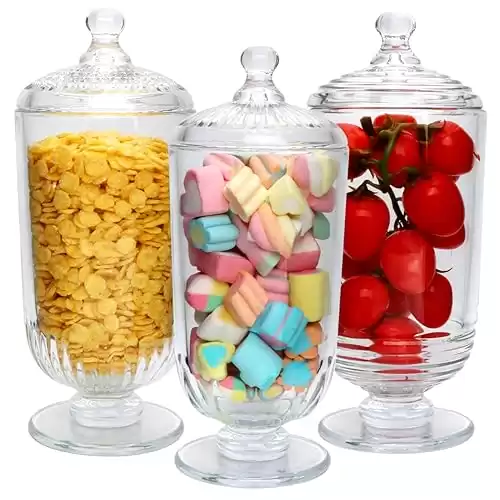 Candy Jars Set of 3,27oz Clear Apothecary Jars,Glass Storage Jars for DIY Projects,Wedding Favors,Shower Favors