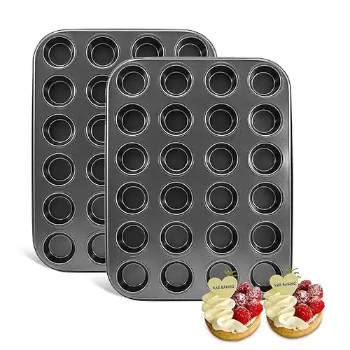 2 Pack Premium Bakeware 24-Cup, Mini Muffin Pan, Dishwasher Oven Safe (Black, Steel)