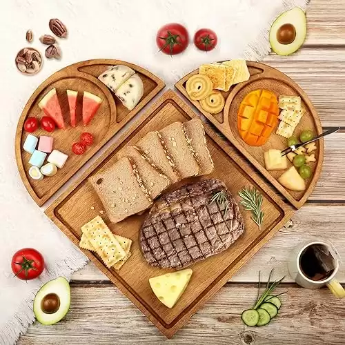 Extra Large Magnetic Charcuterie Board Cheese Board Gift Set 3 Part Square & Round & Heart Shaped Charcuterie Cheese Boards Wooden Tray Serving Board Platter for Valentine