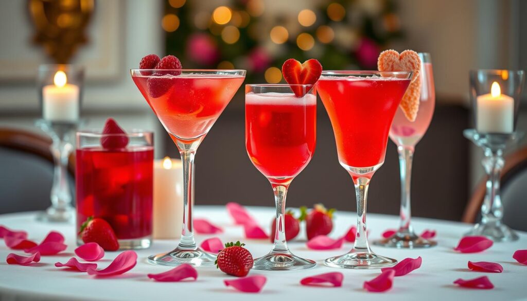 Valentine's Day drink recipes with colorful cocktails