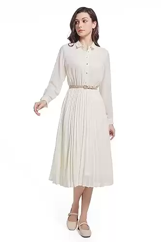 Pastel Midi Dress Pleated  with Belt